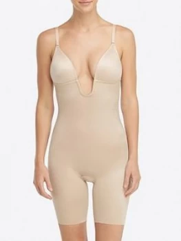 Image of Spanx Suit Your Fancy Plunge Low Back Mid Thigh Bodysuit - Nude, Size XS, Women