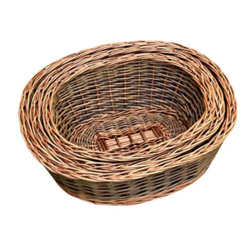 Image of Red Hamper Dh017/home Wicker Set Of 3 Two Tone Green Oval Willow Trays