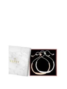 image of Lipsy Tri Tone Bar Toggle Bracelets 2 Pack - Gift Boxed, Rose Gold, Women