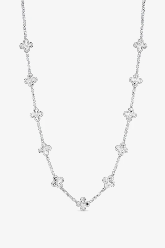 Image of Jon Richard Womens Rhodium Plated & Diamond Cut Station Clover Necklace - Gift Box in Silver Silver Female One Size
