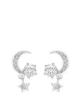 image of Simply Silver Sterling Silver 925 Crescent Cubic Zirconia Drop Stud Earrings, Silver, Women