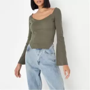 image of Missguided Wide Rib Asym Hem Milkmaid Top - Green