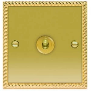 Image of Wickes 10A Toggle Light Switch 1 Gang 2 Way Polished Georgian Brass