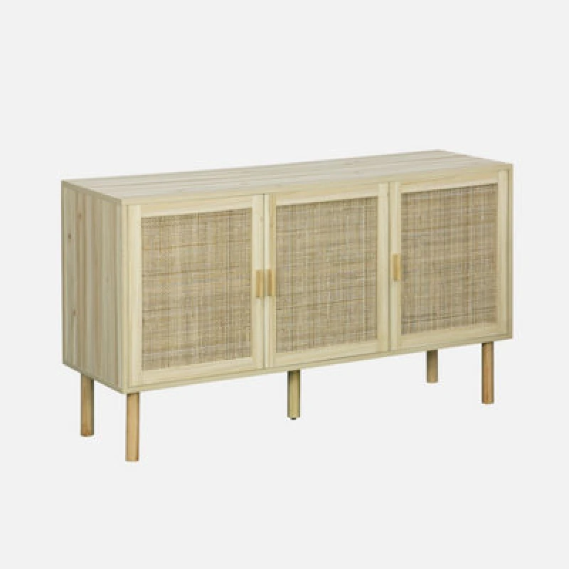 Image of sweeek 120cm Sideboard With Wooden And Woven Effect With 3 Doors Light Brown