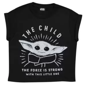 image of Star Wars: The Mandalorian Girls The Force Is Strong The Child Cropped T-Shirt (11-12 Years) (Black)