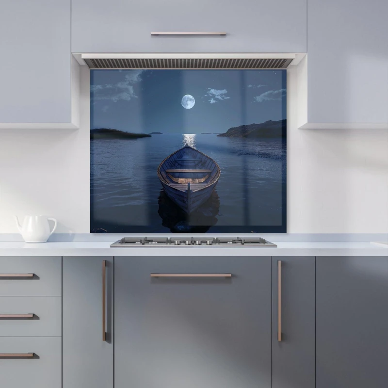 Image of Warren Reed - Designer Moonlit Serenity on Quiet Waters Kitchen Splashback in Green Size: 600mm x 750mm Green Unisex 600mm x 750mm
