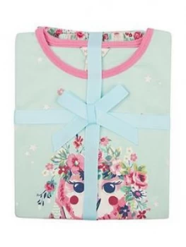 Monsoon Girls Organic Owl Jersey And Woven Pyjama Set - Aqua