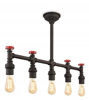 image of 5 Light Semi Flush Light Rustic Black, E27