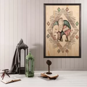 image of Cute Elephant Multicolor Decorative Framed Wooden Painting