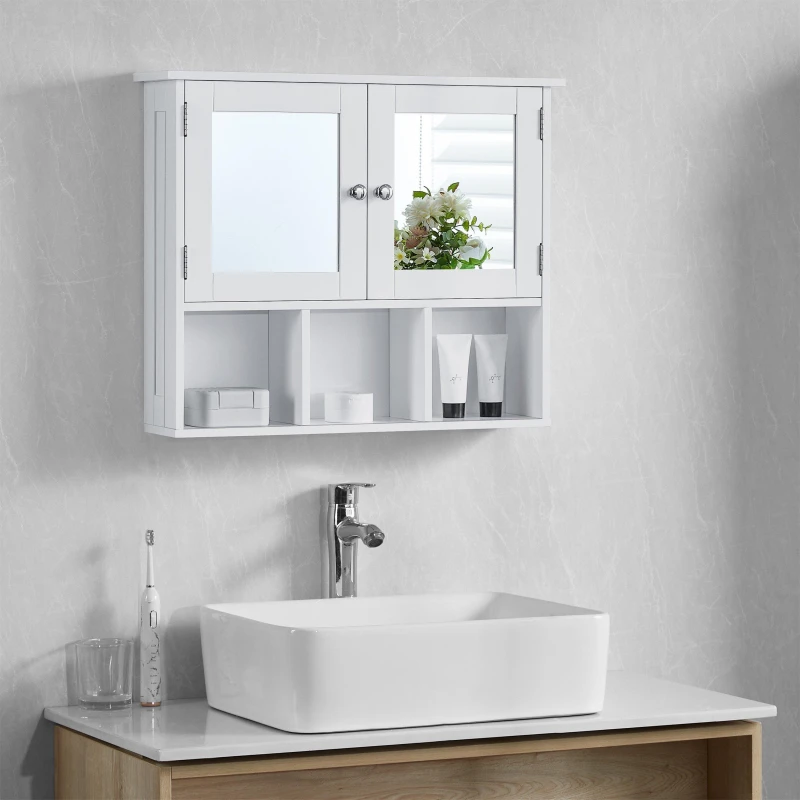 Image of Lassic Priano 2 Door Mirrored Wall Cabinet 3 Compartment White unisex 2 Door