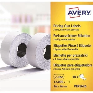 image of Avery 16 x 26mm Labels for Labelling Gun 2 line Removable White 10 Rolls of 1200