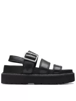 image of Clarks Orianna Over Wedges - Black Leather, Black, Size 3, Women