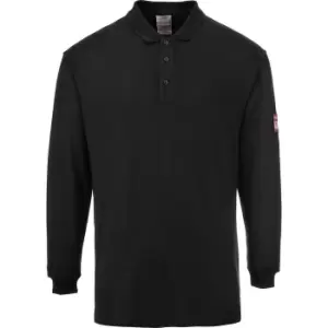 image of Modaflame Mens Flame Resistant Antistatic Long Sleeve Polo Shirt Black L