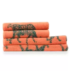 image of Leopard Abstract Jacquard 4 Piece Hand/Bath Towel Set Orange