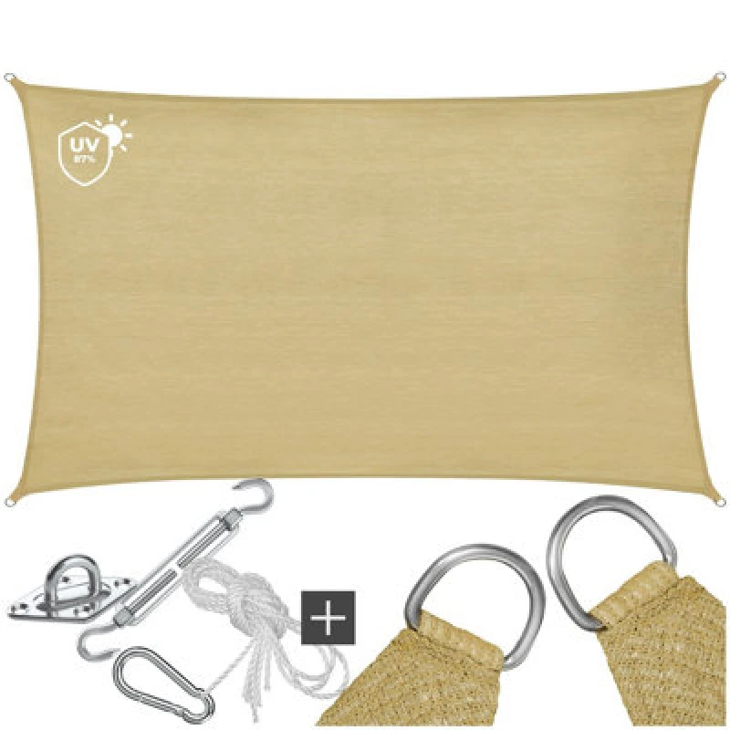 Image of Tectake Sun Sail Sonny, Uv Protected, Water-Resistant And Anti-Tear - 4 X 6 M - Sand