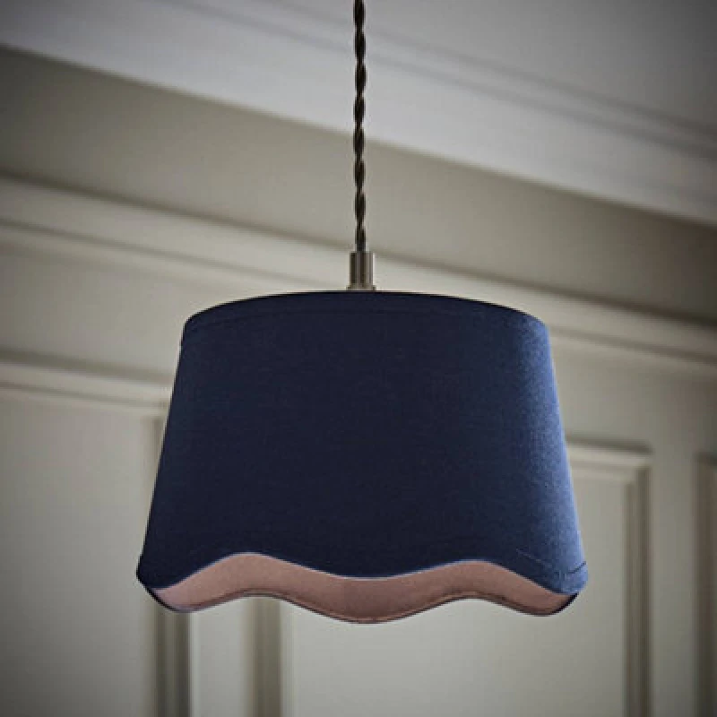 Image of ValueLights ValueLights Mabel Linen Small 20cm Scallop Edge with Trim Ceiling Light Lamp Shade in Navy Navy One Size Unisex 5016529273622