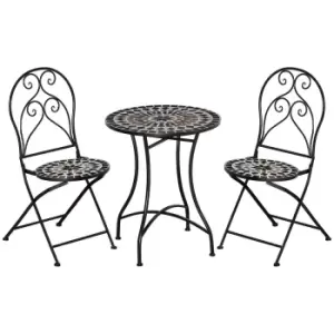 image of Outsunny 3pc Mosaic Garden Bistro Set with Coffee Table and 2 Folding Chairs