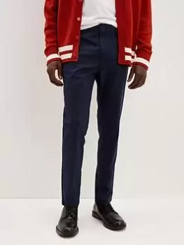 Image of Burton Menswear London Burton Skinny Tonal Check Trousers, Navy, Size 34R, Men