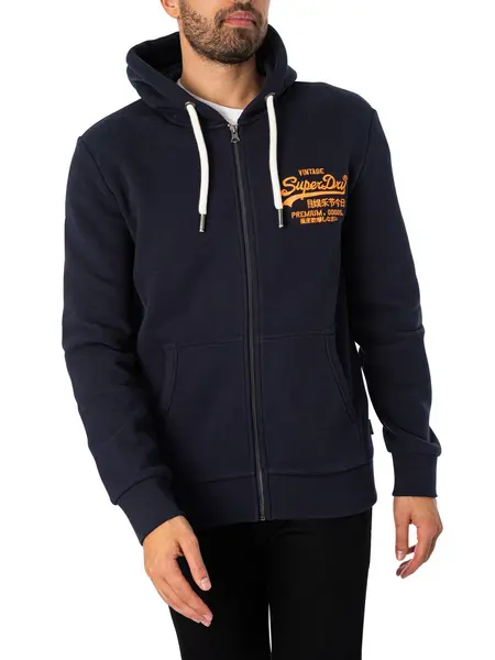 Image of Superdry Neon Vintage Logo Zip Hoodie Eclipse Navy L