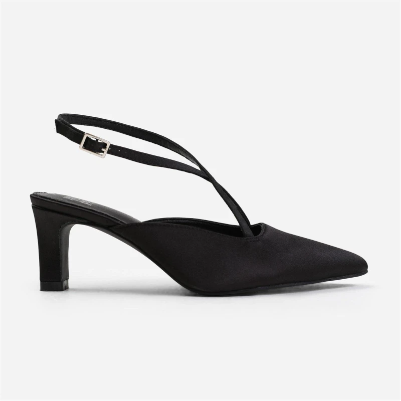 Image of Wheres That From Serna Pointed Toe Low Block Heel With Cross Over A Black Satin female 4