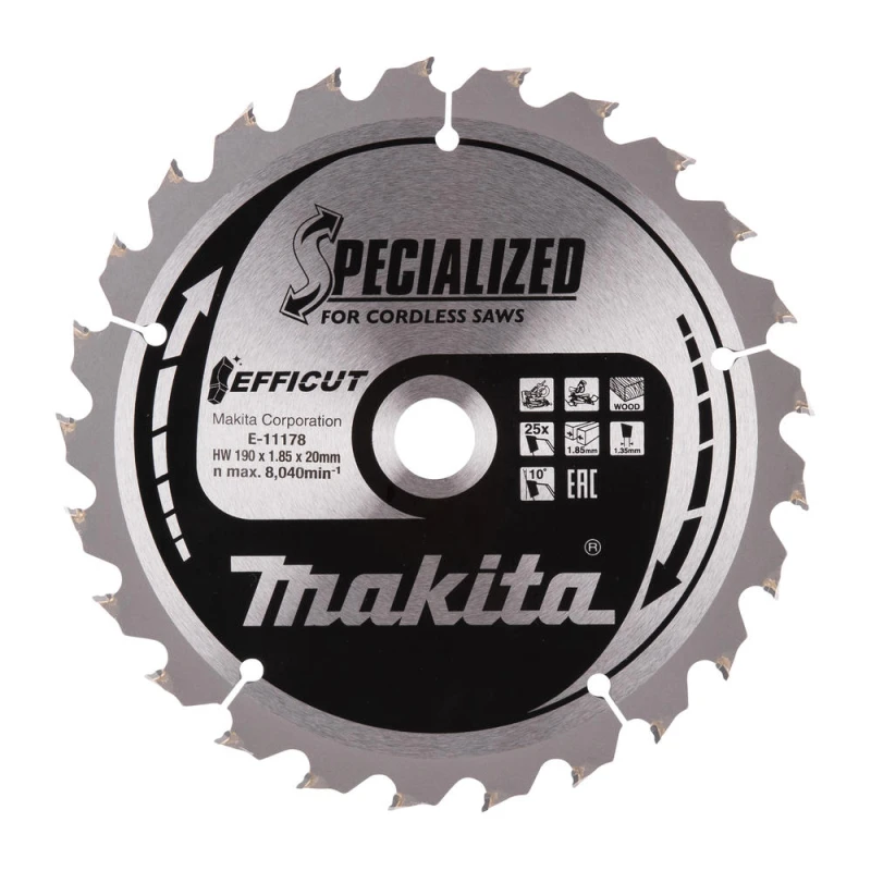 Image of Makita SPECIALIZED Efficut Circular Saw Blade for Wood Cutting E-11178 Diameter: 190mm