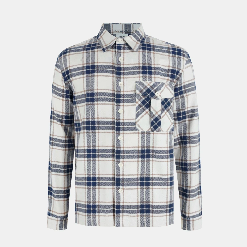 Image of Firetrap Mens Anthm Long-Sleeve Patterned Shirt Warm White male S
