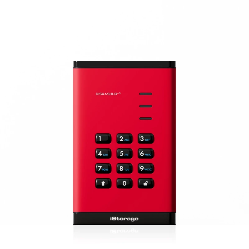 Image of iStorage iStorage diskAshur³ HDD 500GB Red Secure Portable Hard Drive FIPS 140-3 Level 3 Complaint |Common Criteria EAL 5+ PIN protected AES-X