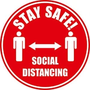 Image of Seco Floor Sticker Stay safe, social distancing Red Anti Slip Laminate 30 x 30cm Pack of 2