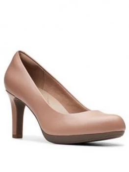 image of Clarks Adriel Viola Leather Heeled Court Shoe - Beige