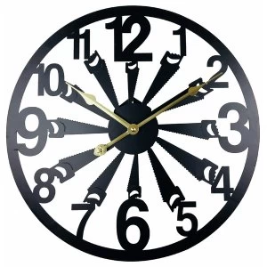 Image of Black Metal Saw Cut Out Wall Clock 40cm