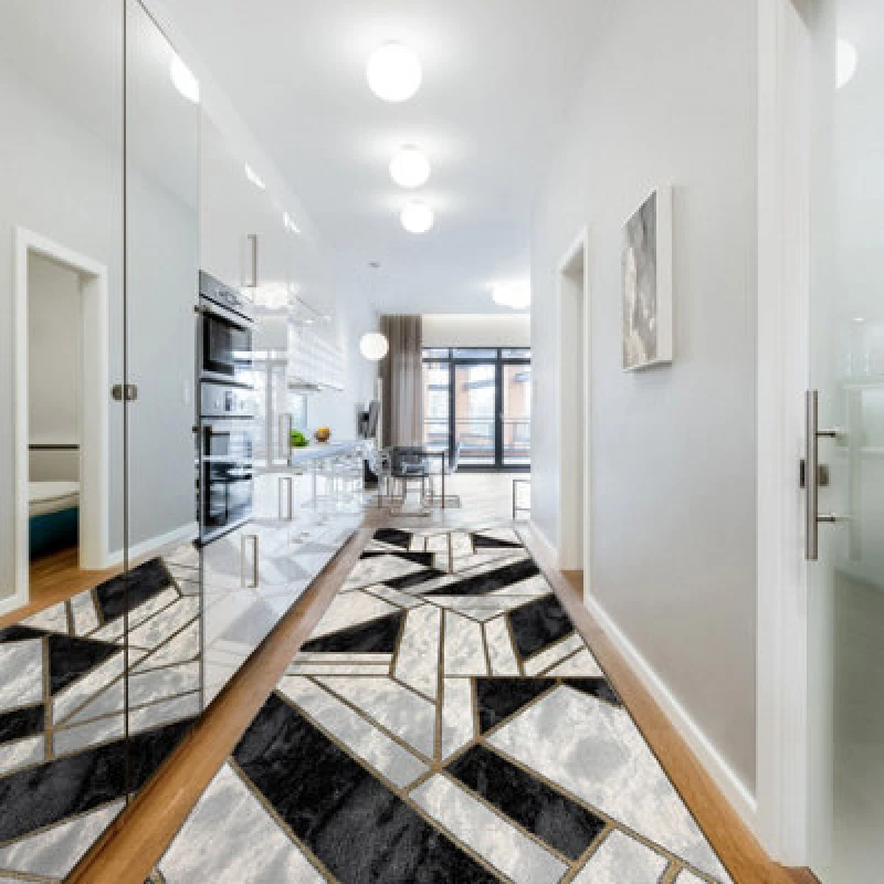 Image of RugsX Exclusive Emerald Runner 1015 Glamour, Stylish Marble, Geometric Black 80X100 Cm