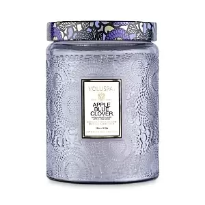 Voluspa Apple Blue Clover Large Embossed Glass Jar Candle 18 oz.