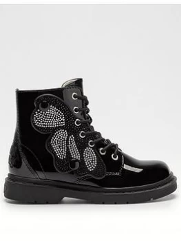 Image of Lelli Kelly Diamond Wings Patent Ankle Boots - Black, Size 10 Younger