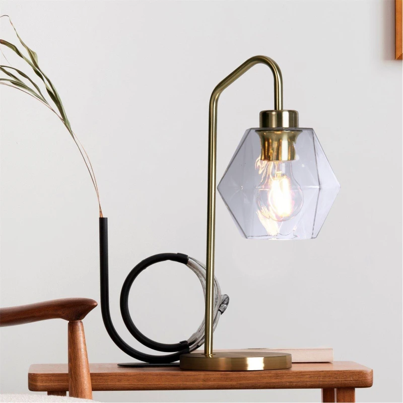Image of Lighting Collection Satin Brass And Clear Glass Lamp, Gold 701546