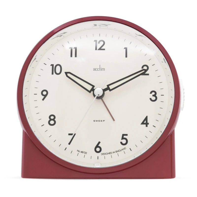 Image of Acctim Arlo Non-Ticking Sweep Luminous Tipped Hands Analogue Backlight Alarm Clock in Dark Red Dark Red Unisex
