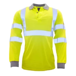 image of Modaflame Mens Flame Resistant Hi Vis Polo Shirt Long Sleeve Yellow 2XL