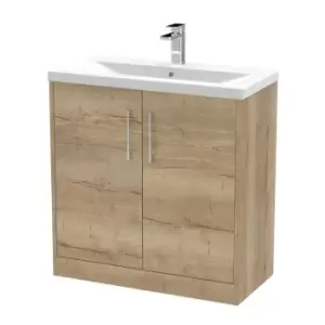 Hudson Reed Juno 800mm Floor Standing 2 Door Vanity & Mid-Edge Basin - Autumn Oak