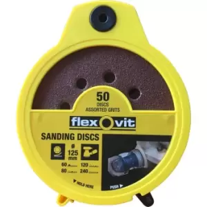 Image of Flexovit 125mm Hook and Loop Sanding Disc Dispenser Pack 125mm Assorted Pack of 50
