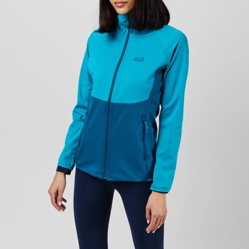 Image of Jack Wolfskin Womens Go Hike Wind-Resistant Sculpted Fit Softshell Jacket Blue female 8 (XS)