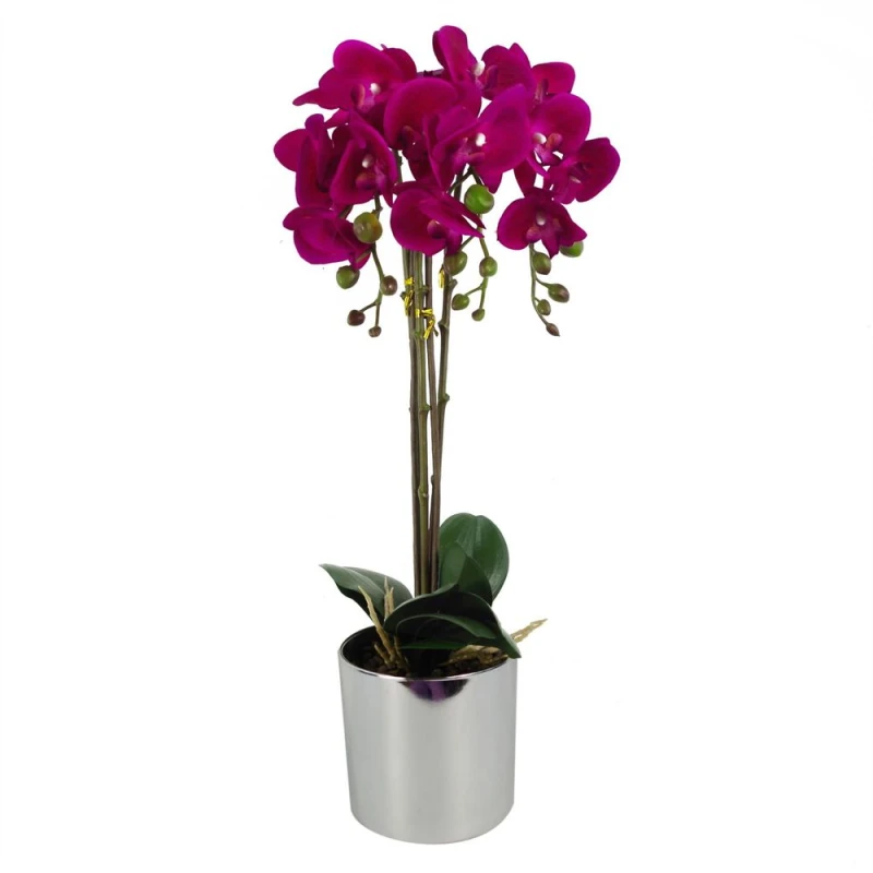 Image of Leaf 52cm Artificial Orchid Large - Dark Pink / Silver Dark Pink unisex