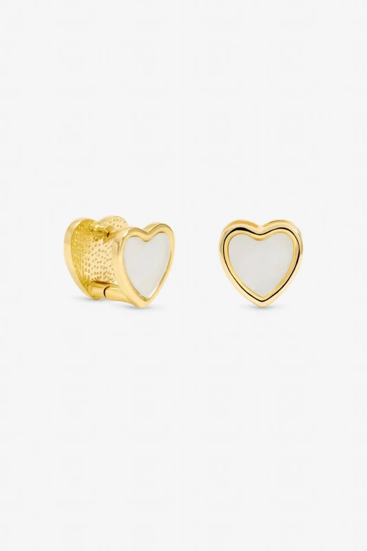 Image of Jon Richard Womens Gold Plated Mother of Pearl Heart Hoop Earrings Gold Female One Size