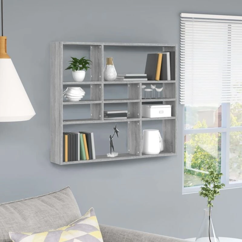 Image of Vidaxl Wall Shelf Grey Sonoma 90X16X78cm Engineered Wood, Grey 815559