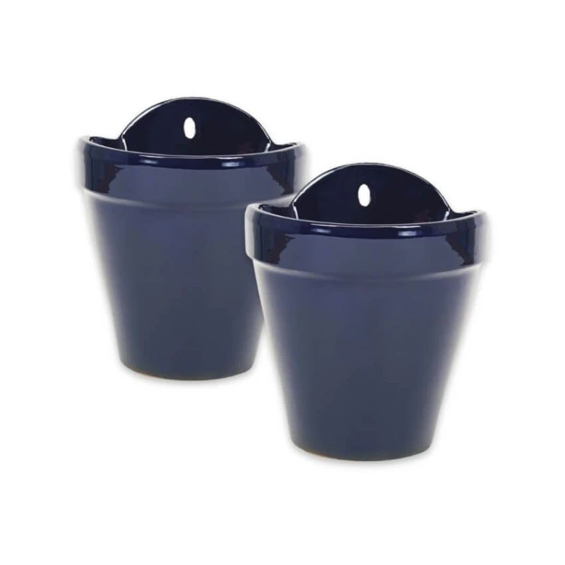 Image of Verano Spanish Ceramics Dipped Red Hand Painted Set of 2 Outdoor Garden Hanging Plant Pots (D) 22cm in Blue Blue Unisex