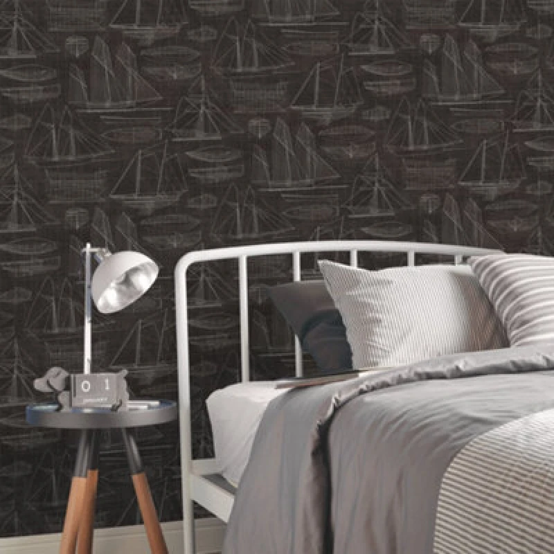 Image of Galerie Deauville 2 Black White Nautical Blueprint Smooth Wallpaper