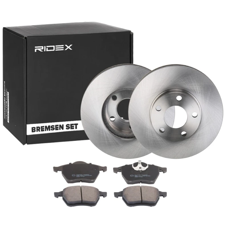 Image of RIDEX 3405B1566 Brake disc and pads set Front Axle, Brake Disc Type: internally vented Brake Set,disc brakes (3405)
