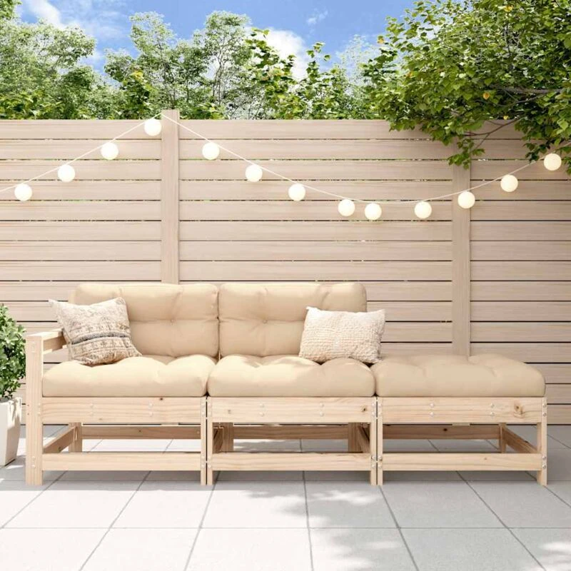 Image of VIDAXL 3 Piece Garden Lounge Set with Cushions Solid Wood vidaXL 8720845802493