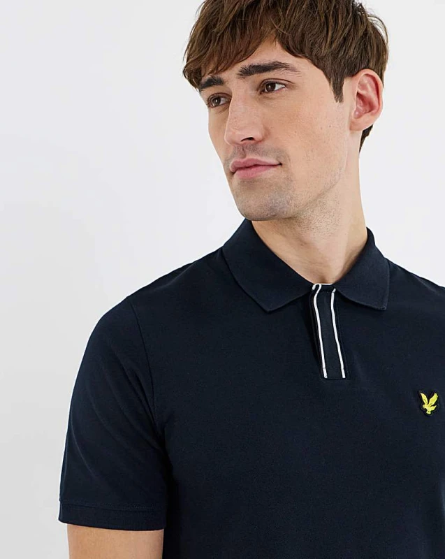 Image of Lyle & Scott Lyle & Scott Placket Tipped Polo Shirt Dark Navy - Lyle & Scott - Size: M Dark Navy Male M LC04301
