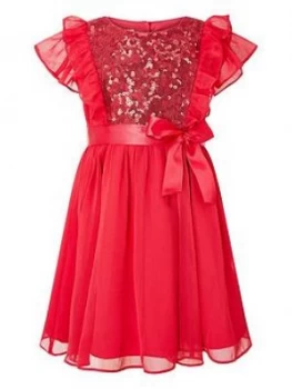 Monsoon Baby Girls Sequin Chiffon Dress - Red, Size 6-12 Months