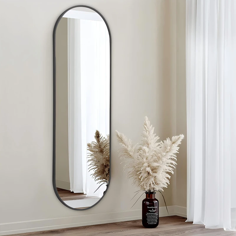 Image of LIFE IDEAS Black oval frame self-adhesive full length mirror Black M