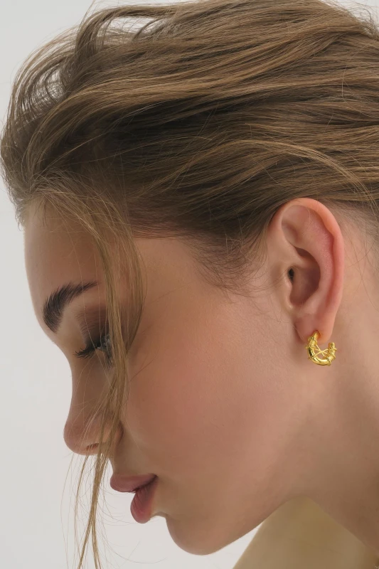 Image of Elk & Bloom Chunky Gold Rope Huggie Hoop Earrings Gold unisex